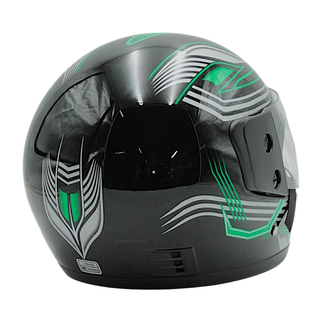 Мото шолом, закритий (L 59-60) BLD чорно-зелений, глянець (825) фото westvelo.com