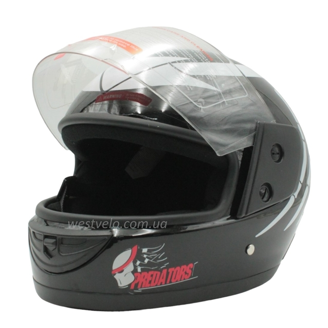 Мото шолом, закритий (XS 53-54) F2 "PREDA TORS" чорно-білий глянець (825-4) фото westvelo.com
