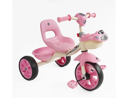 Дитячий велосипед 3-х колісний EVA (піна) Best Trike колеса 10-8, «Машинка» BS-60725 рожевий, сталева рама, УКР.ОЗВУЧУВАННЯ, кошик