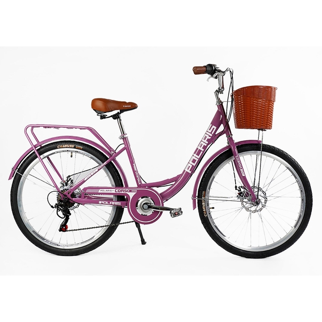 Міський велосипед 26 ST Corso «POLARIS» PS-91606 сталь 16,5", (к-т SHIMANO) рожевий (+к/к/б) фото westvelo.com
