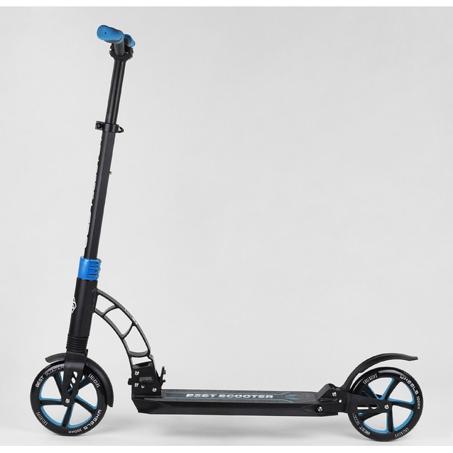 Самокат дитячий 2-х колісний, PU Best Scooter 44073 чорно-синій, Ø200mm, AL, 2 амортизатора фото westvelo.com