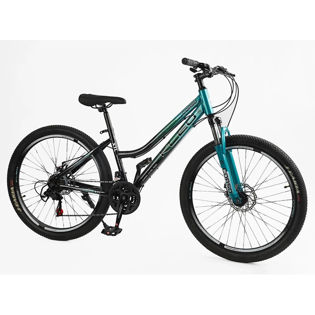 Велосипед 26 ST Corso «KLEO» KL-26206 сталь 15", (к-т Saiguan) чорно-бірюзовий фото westvelo.com