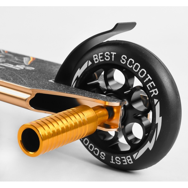 Самокат трюковий Best Scooter «SPIDER» 55084 чорно-золотий, HIC-система, пеги, AL диск та дека, колеса PU Ø110mm, ширина керма - 60 см фото westvelo.com
