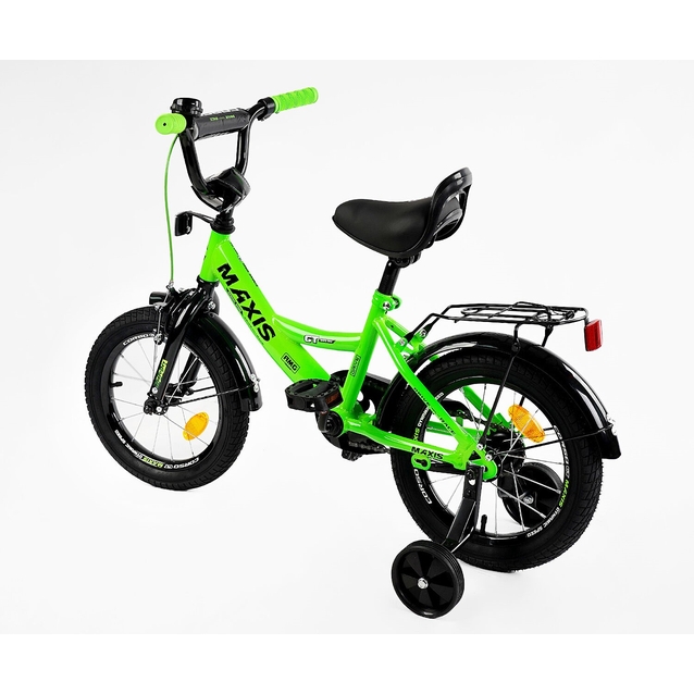 Дитячий велосипед 14 ST Corso «MAXIS» CL-14125 салатовий, ручне гальмо, дзвіночок, сидіння з ручкою, додаткові колеса фото westvelo.com