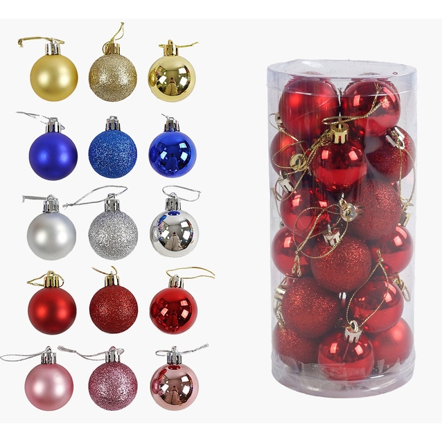 Новорічні прикраси 24 шт, 5 видів, кульки, D = 4 см, в слюді, ВИДАЄТЬСЯ ТІЛЬКИ МІКС ВИДІВ (C 67710) фото westvelo.com