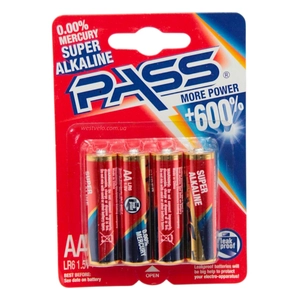 Батарейки пальчикові «PASS» C 56888, Alcaline АА 1,5V (4шт)