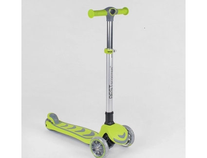 Самокат дитячий 3-х колісний, Best Scooter 46987 салатовий, колеса PU Ø120mm/80mm зі світлом, складне алюмінієве кермо