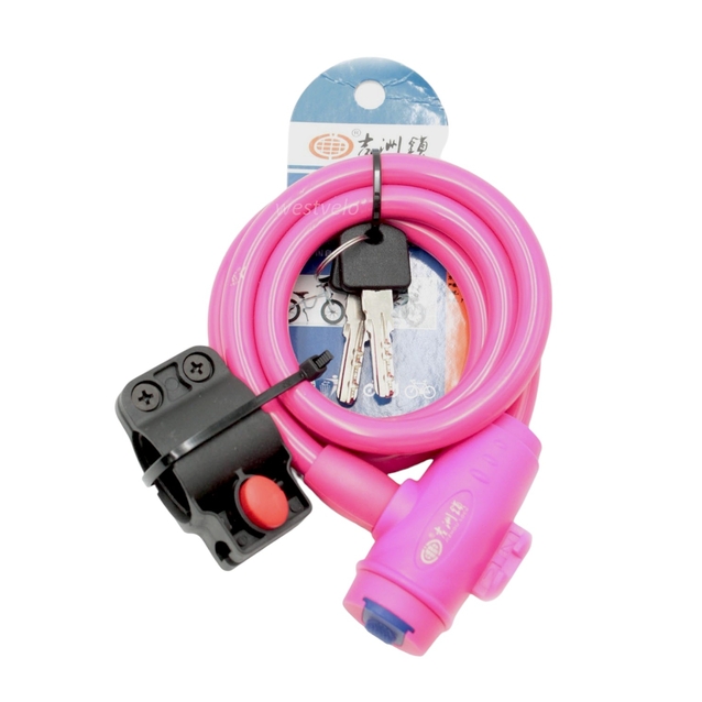 Замок на ключ 5103 Ø12mm L-1200mm, JIZHOU, рожевий з кріпленням на раму фото westvelo.com