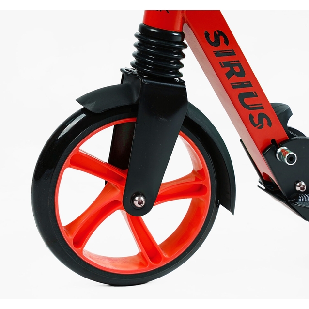 Самокат дитячий 2-х колісний, PU Skyper «SIRIUS» S 86735 чорно-червоний, Ø200mm, 1 амортизатор, ручне гальмо фото westvelo.com