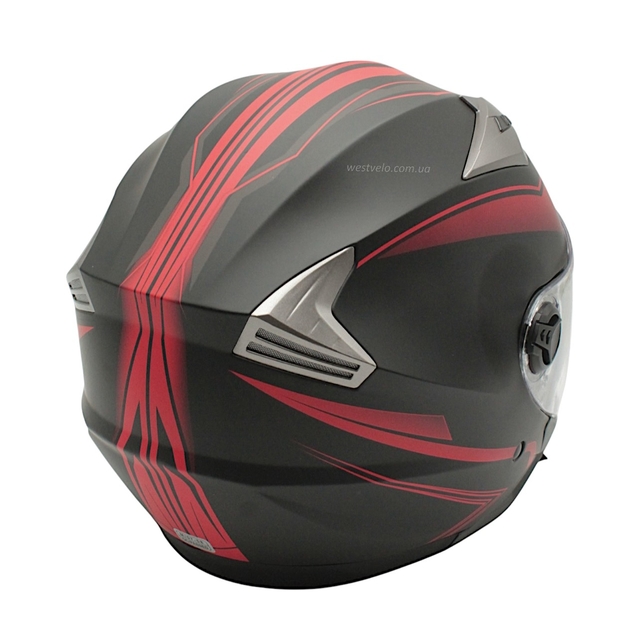 Мото шолом, відкритий (M) GXT "1001-1", чорний матовий з червоними вставками з відкидними окулярами фото westvelo.com