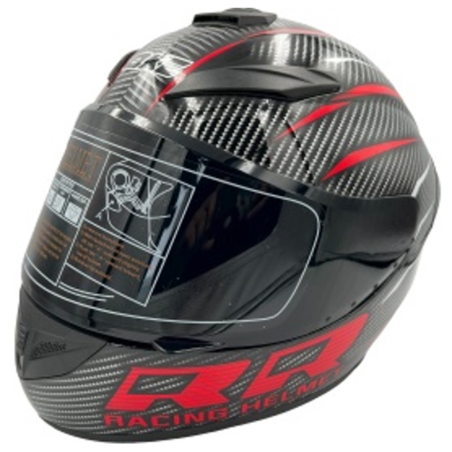 Мото шолом, закритий (L) OKE HELMETS DOT "218" сіро-червоний, глянцевий "карбон"