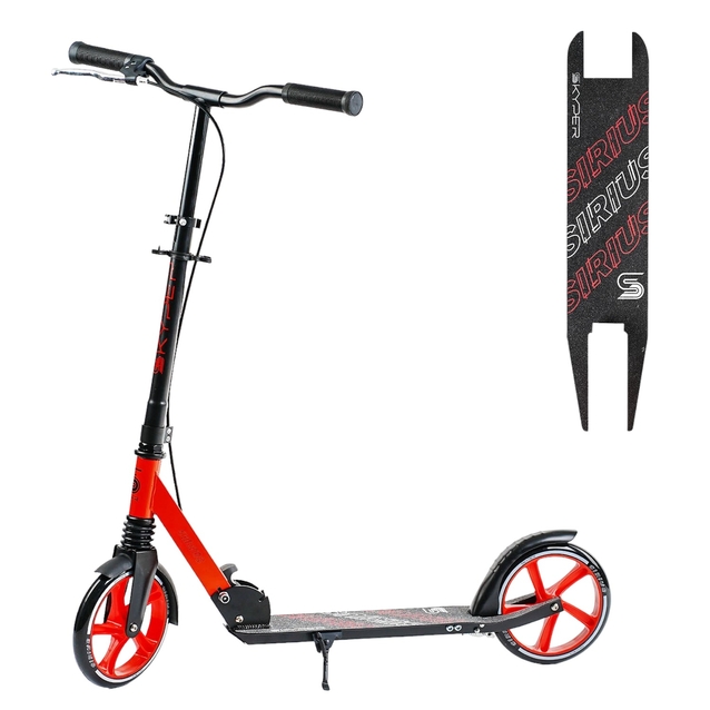 Самокат дитячий 2-х колісний, PU Skyper «SIRIUS» S 86735 чорно-червоний, Ø200mm, 1 амортизатор, ручне гальмо фото westvelo.com