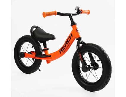 Велобіг 12 Corso надувні колеса, сталева рама «REACH» RC-6380-94 помаранчевий, підніжка, підставка для ніг, дзвіночок