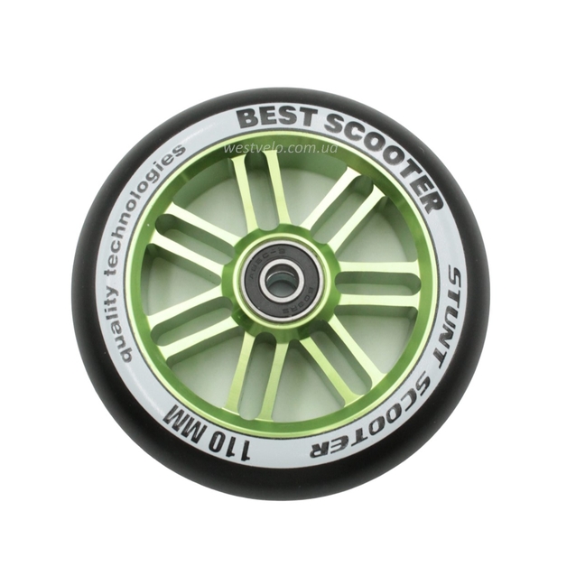 Колесо трюкового самоката "Best Scooter" (402) AL. Ø110мм, поліуретан, зелений фото westvelo.com