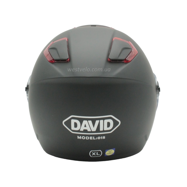 Мото шолом, відкритий (XL) "DAVID" D018, чорний матовий з червоними вставками фото westvelo.com