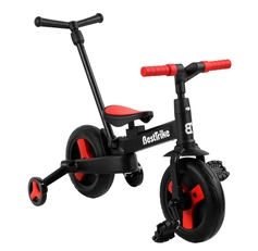 Дитячий велосипед трансформер, 2-х колісний, з батьківською ручкою, EVA Best Trike 23031 чорно-червоний, бокові колесики