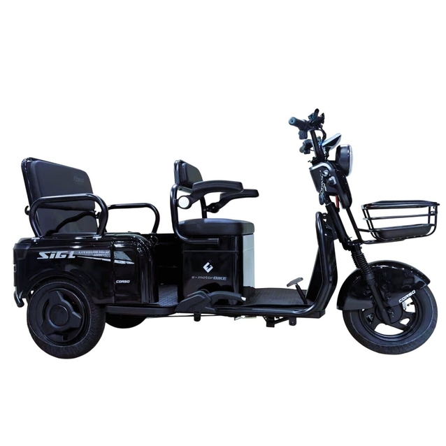 Трицикл Corso «SIG L» SL-025113, двигун 1200W, акумулятор 72V 24Ah літій-залізно-фосфатний, чорний + 1 ящик. акум, колеса 10" фото westvelo.com