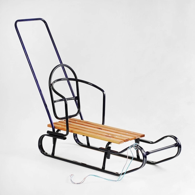 Сани з ручкою, плоскі полози "Королівські" сині фото westvelo.com