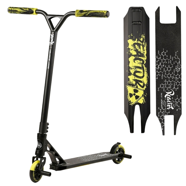 Самокат трюковий Best Scooter «REACTOR» RC-22211 жовто-чорний, HIC-система, пеги, AL диск та дека, колеса PU Ø110mm, ширина керма - 55 см фото westvelo.com