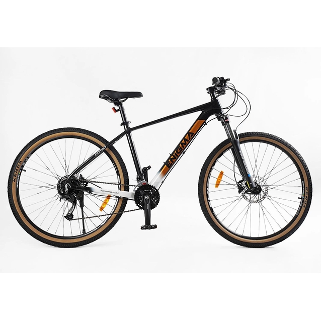 Велосипед 29 AL Corso «ENIGMA» NG-29305 алюміній 19", (к-т SHIMANO Alivio) вилка Santour гідравлічна, чорно-біло-помаранчевий фото westvelo.com