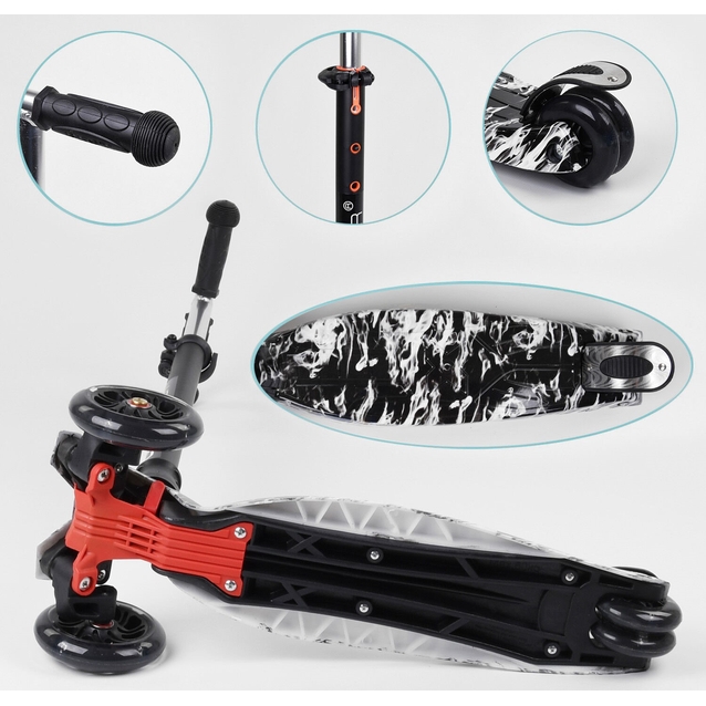 Самокат дитячий 3-х колісний, Best Scooter A 25771 / 779-1512 чорно-білий, колеса PU Ø120mm/80mm зі світлом, трубка керма алюмінієва фото westvelo.com