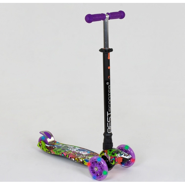 Самокат дитячий 3-х колісний, Best Scooter «MAXI» 2464 / 779-1390 фіолетовий, колеса PU Ø120mm/80mm зі світлом, пластмасовий, трубка керма алюмінієва фото westvelo.com