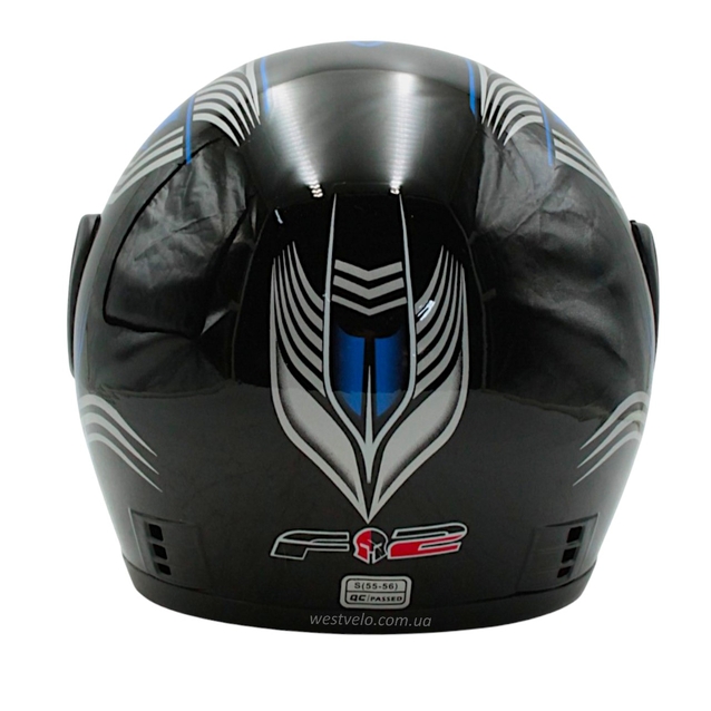 Мото шолом, закритий (S 55-56) F2 чорно-синій глянець, (825-3) фото westvelo.com