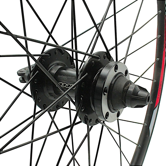 Колесо 27,5 перед, обід 2-ний чорний дисковий, втулка AL. NECO MS37F, диск 6 болтів,ексцентрик, чорна спиця фото westvelo.com