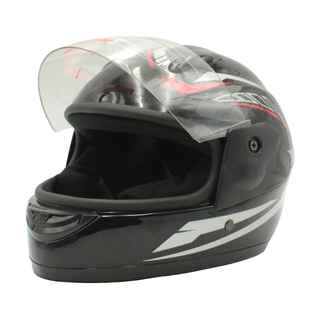 Мото шолом, закритий F2 801 (ХХS45/46), чорно-червоно-сірий, глянцевий фото westvelo.com