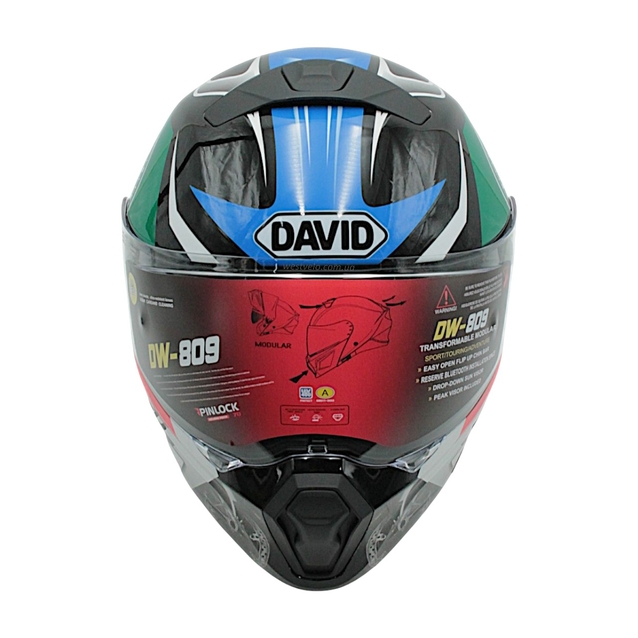 Мото шолом, трансформер (L) DAVID D809A чорний з кольоровим принтом, глянцевий з відкидними окулярами (ABS) фото westvelo.com