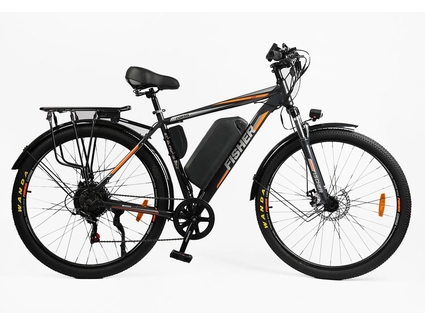 Електровелосипед 29 ST Corso «FISHER» FH-90855 сталь 21, двигун 600W, акумулятор 48V 20Ah літієвий (к-т SHIMANO) графітово-помаранчевий