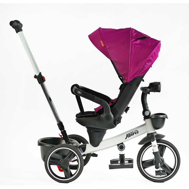 Дитячий велосипед 3-кол з батьківською ручкою, з даш, PU BestTrike «MARCO» 9155/365-18 рожево-білий, поворотне сидіння, складне кермо, кошик, телескопічна ручка, фара музична фото westvelo.com