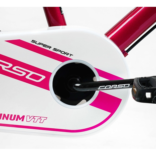 Дитячий велосипед 20 AL Corso «TAYGER» TG-70450 алюмінієва рама рожево-білий, ручне гальмо, дод. колеса, дзвоник, бутилочка фото westvelo.com