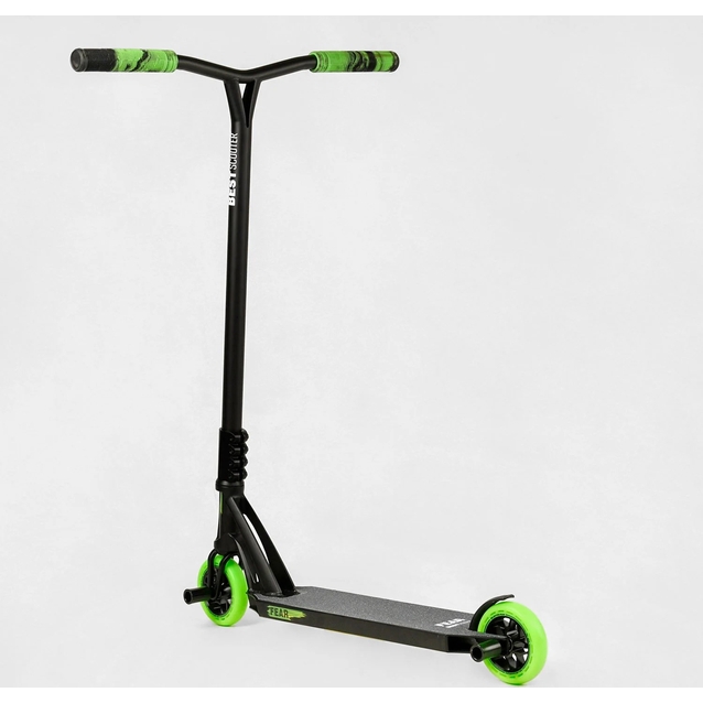 Самокат трюковий Best Scooter «FEAR» МТ-60611 чорно-салатовий, SCS-система, пеги, AL диск та дека, колеса PU Ø115mm, ширина керма - 58 см фото westvelo.com