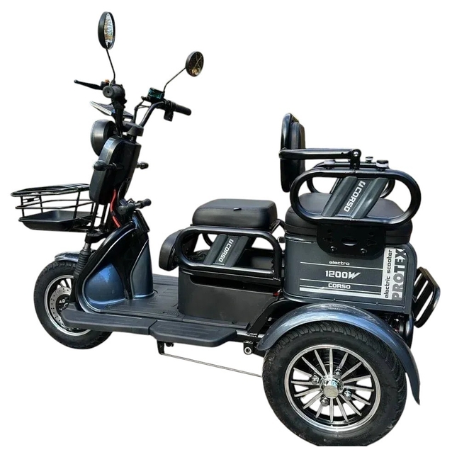 Трицикл Corso «PROTEX» PRX-702588, двигун 1200W, акумулятор 72V 23Ah графеновий, графітовий + 1 ящик. акум, колеса 10" фото westvelo.com