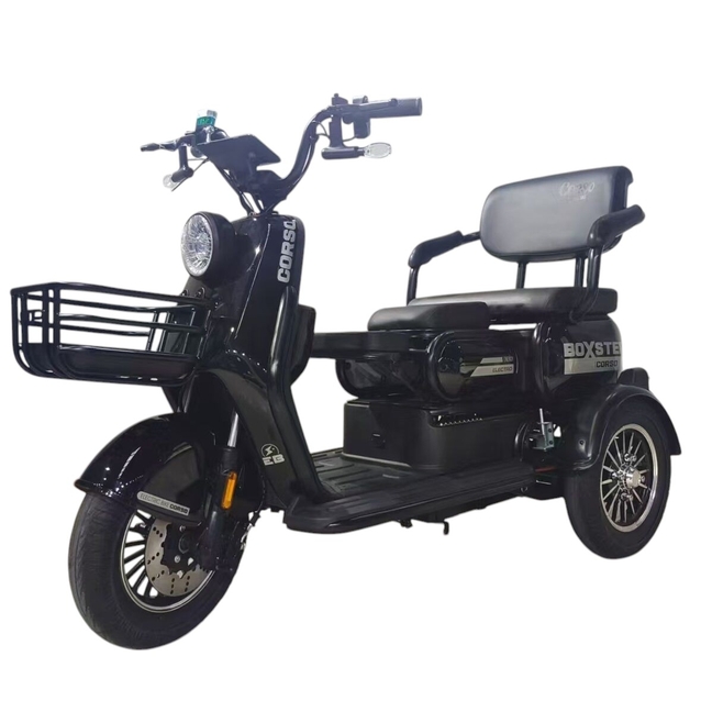 Трицикл Corso «BOXSTER» BX-937110, двигун 800W, акумулятор 72V/20Ah свинцево-кислотний, чорний, колеса 10" фото westvelo.com