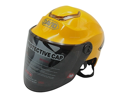 Мото шолом, відкритий "DAVID" S307, жовтий глянцевий тоноване скло, регулятор розміру з білим катафотом (ABS)