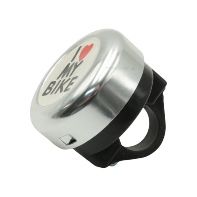Дзвінок алюмінієвий «I LOVE MY BIKE» білий фото westvelo.com