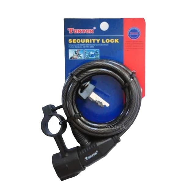 Замок TONYON 520 Ø8mm-1500mm на ключ, з кріпленням на раму фото westvelo.com