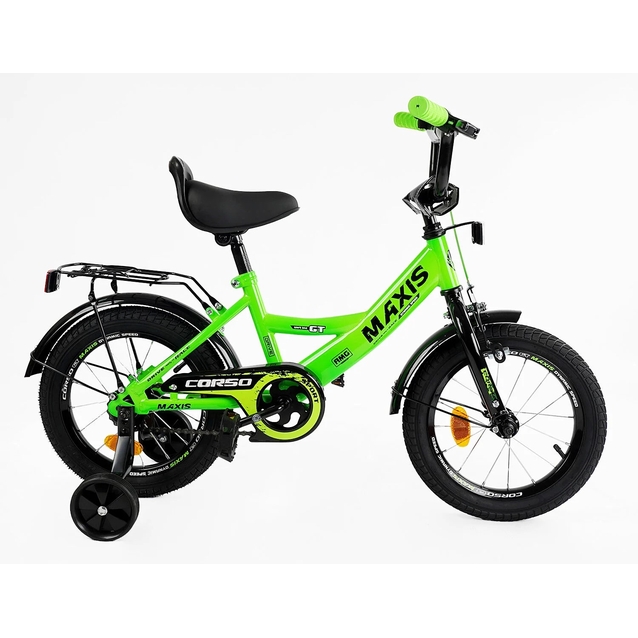 Дитячий велосипед 14 ST Corso «MAXIS» CL-14125 салатовий, ручне гальмо, дзвіночок, сидіння з ручкою, додаткові колеса фото westvelo.com