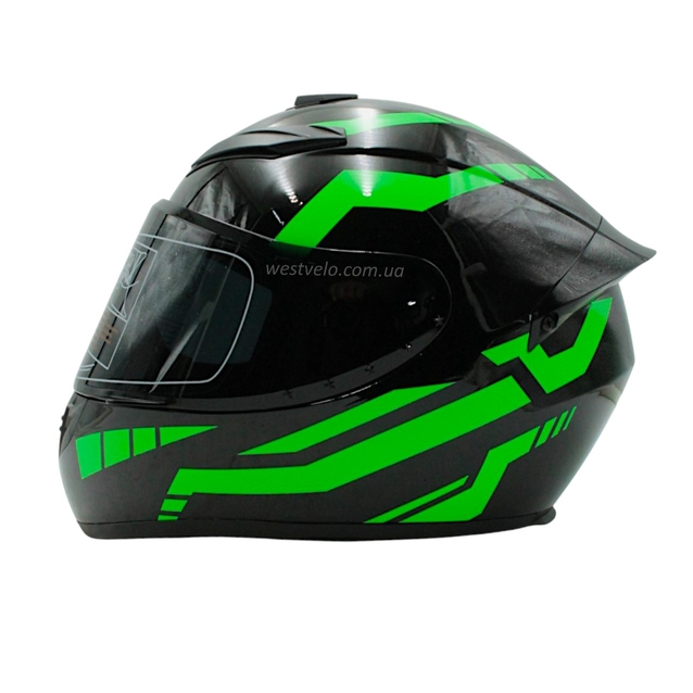 Мото шолом, закритий (L) QIKE Dot "216" чорно-зелений, глянцевий фото westvelo.com