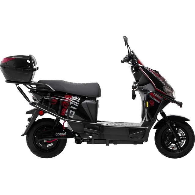 Електроскутер Corso «BULLET» BT-813216, двигун 2500W, акумулятор 72V 40Ah літій-залізо-фосфатний, чорно-червоний, колеса 12" фото westvelo.com