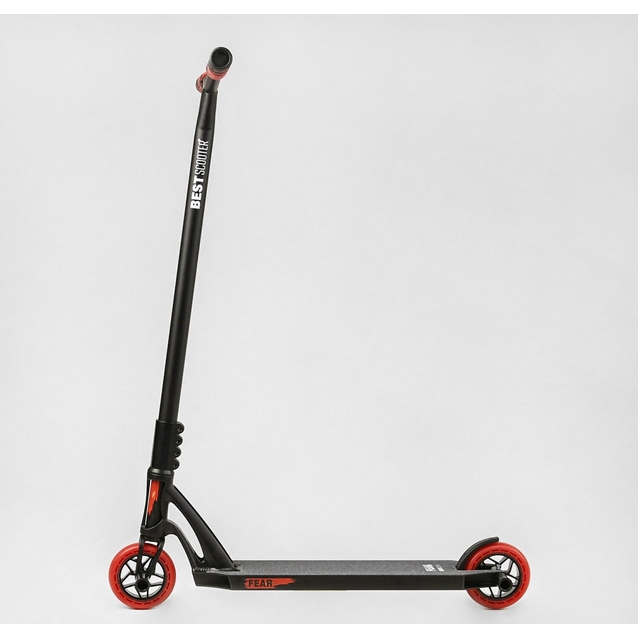 Самокат трюковий Best Scooter «FEAR» МТ-50599 чорно-червоний, SCS-система, пеги, AL диск та дека, колеса PU Ø115mm, ширина керма - 58 см фото westvelo.com