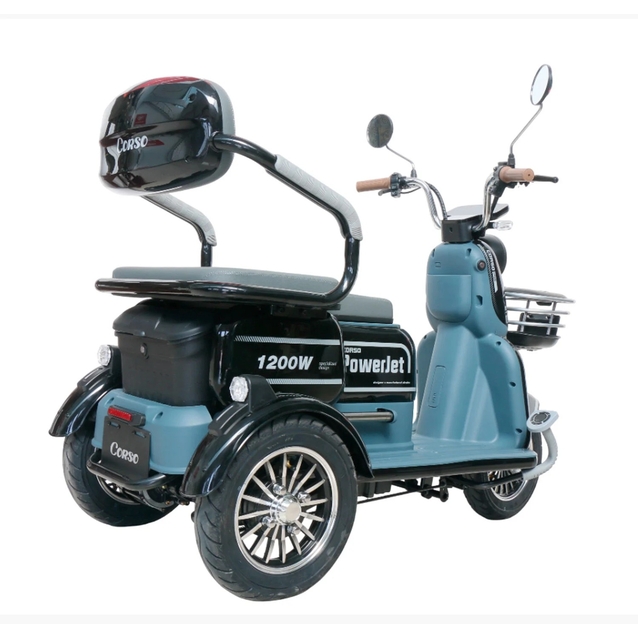 Трицикл Corso «POWER JET» JT-712387, двигун 1200W, акумулятор 72V 28Ah графеновий, чорний + 1 ящик. акум, колеса 10" фото westvelo.com