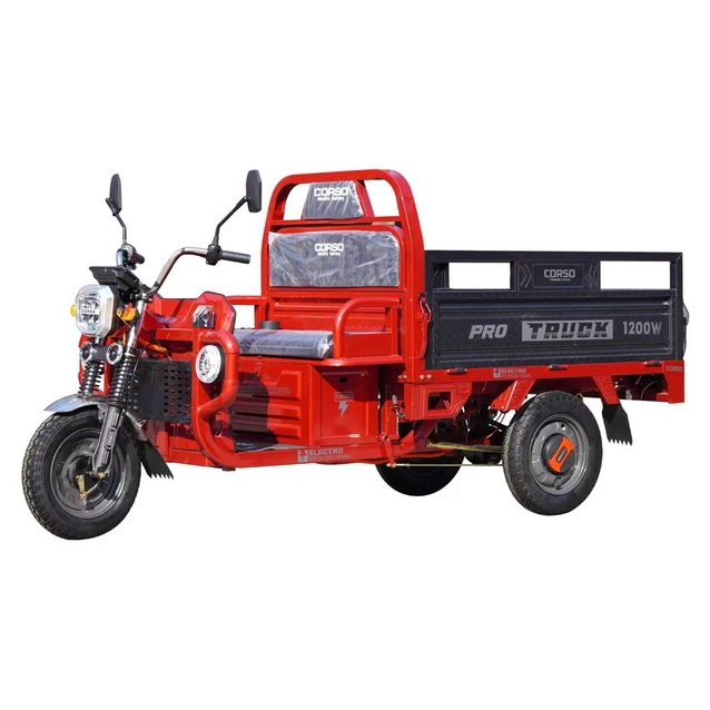Трицикл РОЗІБРАНИЙ вантажний Corso «TRUCK PRO» TM-487791, двигун 1200W, акумулятор 72V/52Ah графеновий, червоний 6 МІСЦЬ+2ящик.акум, колеса 12" фото westvelo.com