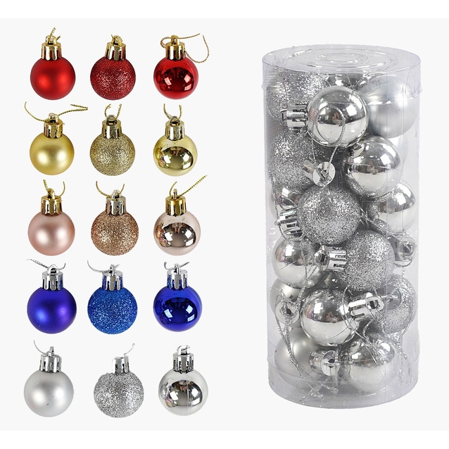 Новорічні прикраси 24 шт, 5 видів, кульки, D = 3 см, в слюді, ВИДАЄТЬСЯ ТІЛЬКИ МІКС ВИДІВ (C 67709) фото westvelo.com
