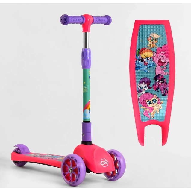 Самокат дитячий 3-х колісний, Best Scooter «MY LITTLE PONY» 68055 рожевий, колеса PU Ø120mm/80mm зі світлом, складне кермо фото westvelo.com