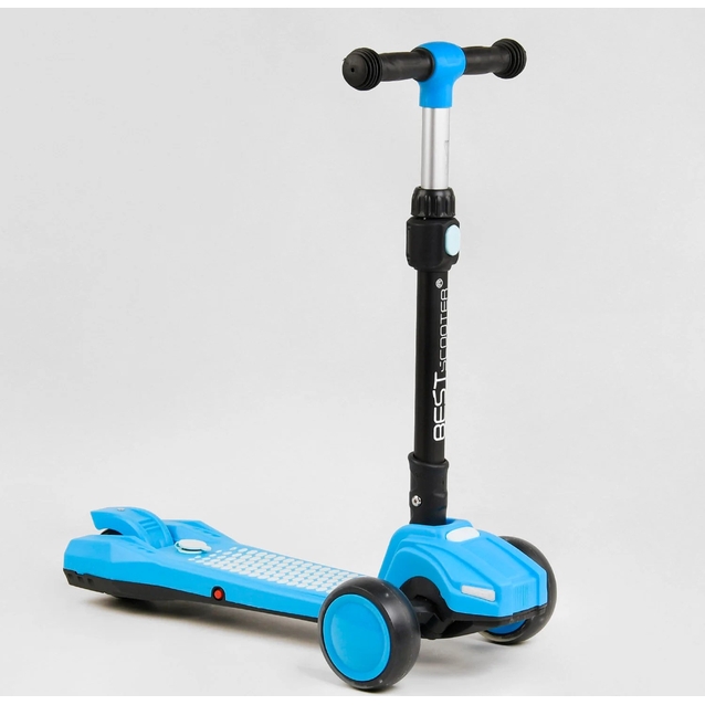 Самокат дитячий 3-х колісний, Best Scooter LT-10635 блакитний, колеса PU Ø120mm/90mm, пластмасовий, світло, звук машини, дим, складне кермо фото westvelo.com