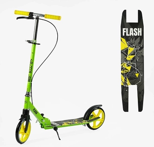 Самокат дитячий 2-х колісний, PU Best Scooter «FLASH» FL-20085 салатово-жовтий, Ø200mm, ручне гальмо, 1 амортизатор передній