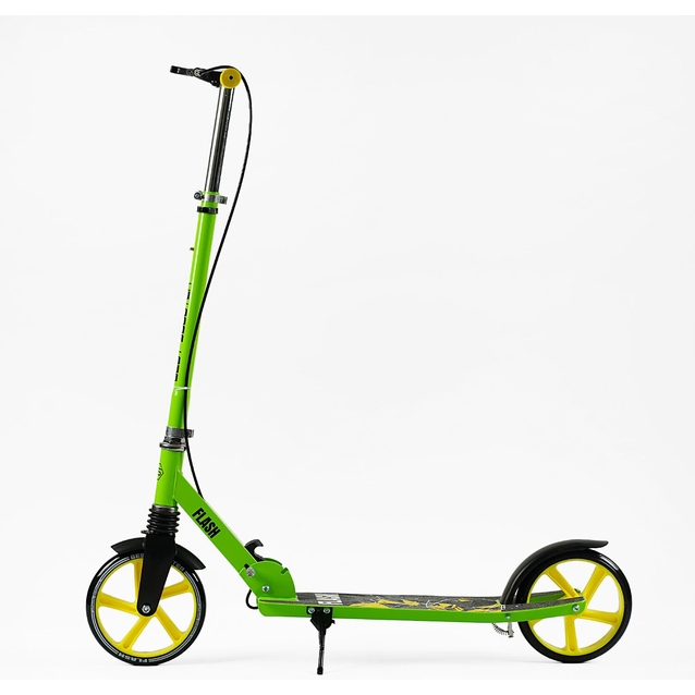 Самокат дитячий 2-х колісний, PU Best Scooter «FLASH» FL-20085 салатово-жовтий, Ø200mm, ручне гальмо, 1 амортизатор передній фото westvelo.com